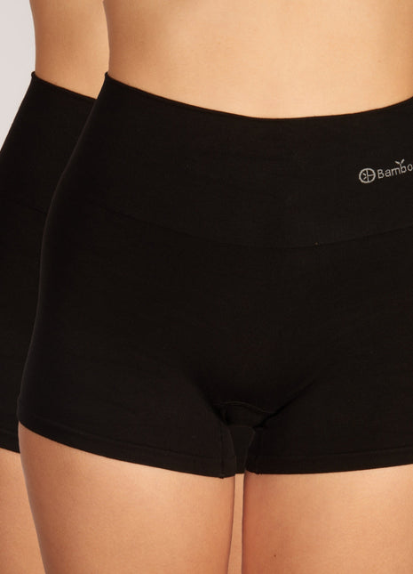 Bamboo Basics short 2 pack seamless knitted light control boxershort black dames STELLA-001 Bamboo Basics shorty lot de 2 seamless knitted light control boxershort black femmes