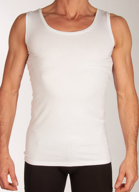 Bamboo Basics singlet 2 pack knitted singlet white heren STEF-001 Bamboo Basics débardeur lot de 2 knitted singlet white hommes