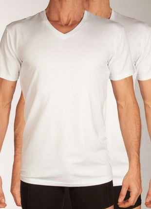 Bamboo Basics t-shirt v-hals 2 pack knitted v-neck t-shirt optical white heren VELO-001 Bamboo Basics t-shirt col v lot de 2 knitted v-neck t-shirt optical white hommes