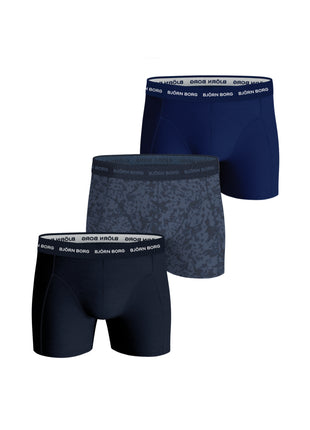 Björn Borg short 3 pack cotton stretch boxer navy blue / print / blue heren 10003415-MP003 Björn Borg boxer lot de 3 cotton stretch boxer navy blue / print / blue hommes