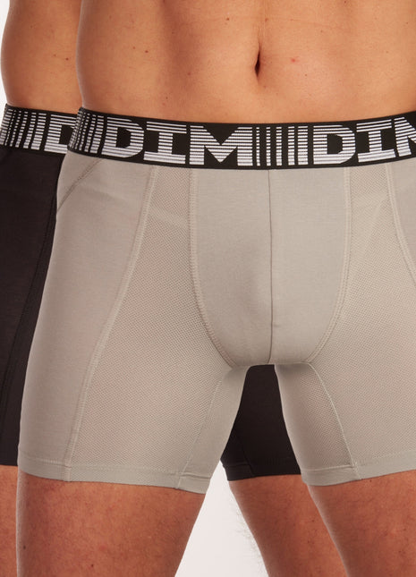 Dim short 2 pack 3d flex air long boxers black / grey heren  D01N2-9LU Dim boxer lot de 2 3d flex air long boxers black / grey hommes