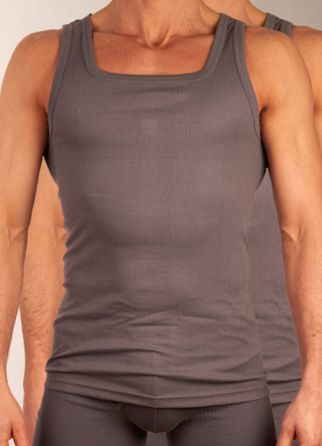 Dulcia singlet 2 pack new basic cotton 4-1 rib grey heren 678-0605-grey Dulcia débardeur lot de 2 new basic cotton 4-1 rib grey hommes