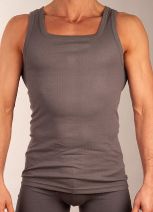 Dulcia singlet 2 pack new basic cotton 4-1 rib grey heren 678-0605-grey Dulcia débardeur lot de 2 new basic cotton 4-1 rib grey hommes