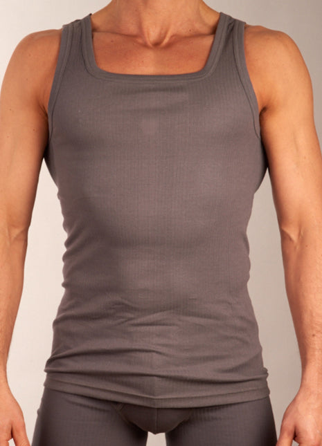 Dulcia singlet 2 pack new basic cotton 4-1 rib grey heren 678-0605-grey Dulcia débardeur lot de 2 new basic cotton 4-1 rib grey hommes