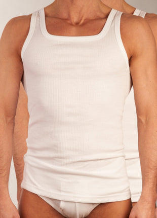 Dulcia singlet 2 pack new basic cotton 4-1 rib white heren 678-0605-white Dulcia débardeur lot de 2 new basic cotton 4-1 rib white hommes