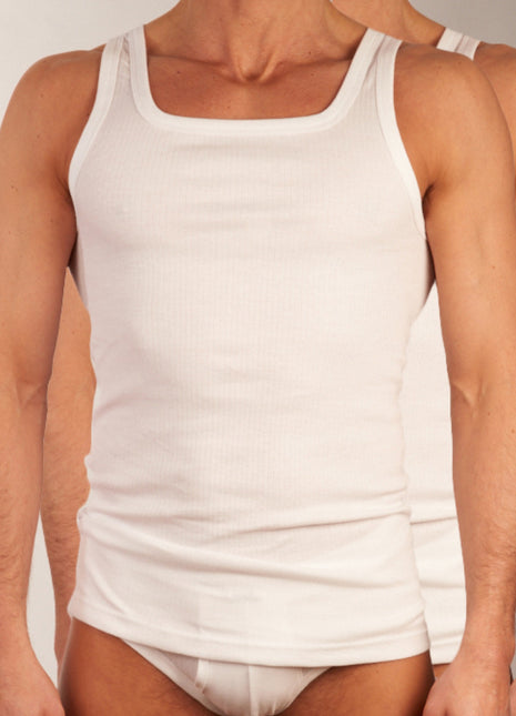 Dulcia singlet 2 pack new basic cotton 4-1 rib white heren 678-0605-white Dulcia débardeur lot de 2 new basic cotton 4-1 rib white hommes
