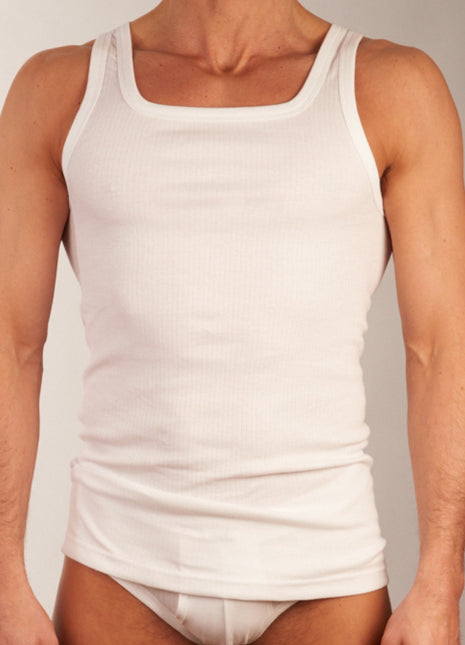 Dulcia singlet 2 pack new basic cotton 4-1 rib white heren 678-0605-white Dulcia débardeur lot de 2 new basic cotton 4-1 rib white hommes