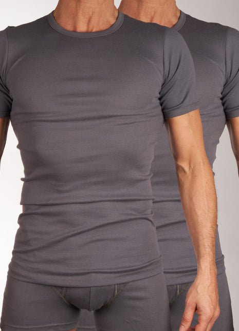 Mango t-shirt ronde hals 2 pack 1-1 rib box grey heren 685-8167-box grey Mango t-shirt col rond lot de 2 1-1 rib box gey hommes
