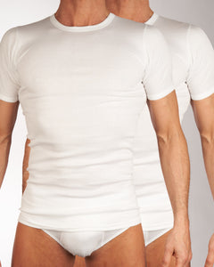 Mango t-shirt ronde hals 2 pack 1-1 rib white heren 685-8167-white Mango t-shirt col rond lot de 2 1-1 rib white hommes