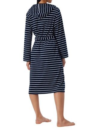 Schiesser badjas feather terry bathrobe with hood navy dames 181535-815 Schiesser peignoir feather terry bathrobe with hood navy femmes