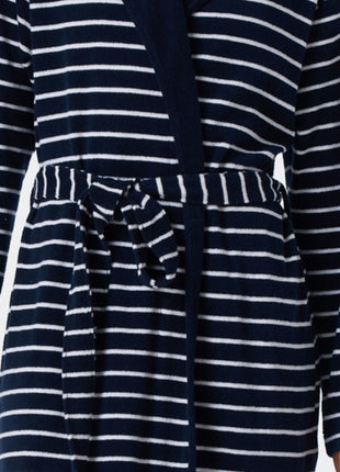 Schiesser badjas feather terry bathrobe with hood navy dames 181535-815 Schiesser peignoir feather terry bathrobe with hood navy femmes