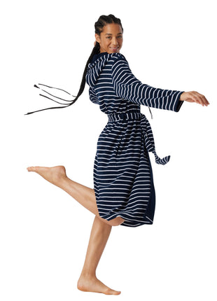 Schiesser badjas feather terry bathrobe with hood navy dames 181535-815 Schiesser peignoir feather terry bathrobe with hood navy femmes