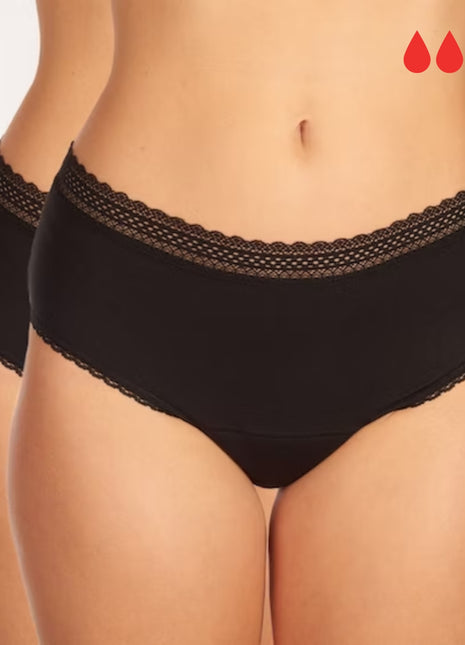Schiesser menstruatie slip 2 pack secret care period panties lace medium flow black dames 176300-000 Schiesser slip menstruel lot de 2 secret care period panties lace medium flow black femmes