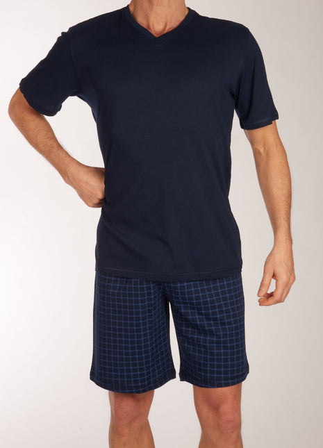 Schiesser pyjama korte broek uncover midnight blue heren 177164-804 Schiesser pyjama pantalon court uncover midnight blue hommes