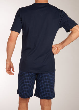 Schiesser pyjama korte broek uncover midnight blue heren 177164-804 Schiesser pyjama pantalon court uncover midnight blue hommes