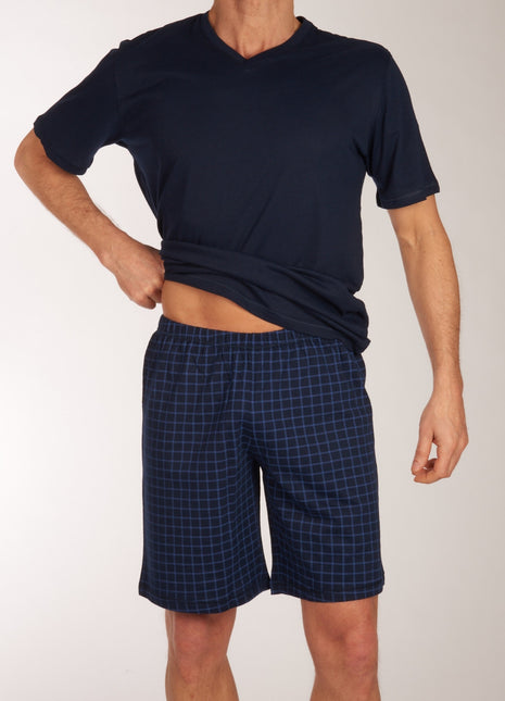 Schiesser pyjama korte broek uncover midnight blue heren 177164-804 Schiesser pyjama pantalon court uncover midnight blue hommes