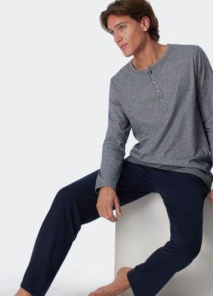 Schiesser pyjama lange broek selected premium inspiration blue heren 159630-800 Schiesser pyjama pantalon long selected premium inspiration blue hommes