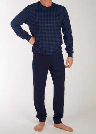 Schiesser pyjama lange broek uncover midnight blue heren 177162-804 Schiesser pyjama pantalon long uncover midnight blue hommes