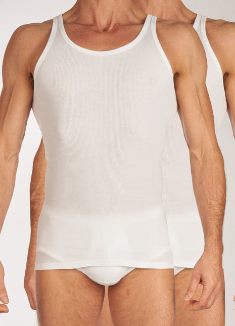 Schiesser singlet 2 pack original classics 2-2 rib undershirts white heren 005051-100 Schiesser débardeur lot de 2 original classics 2-2 rib undershirts white hommes