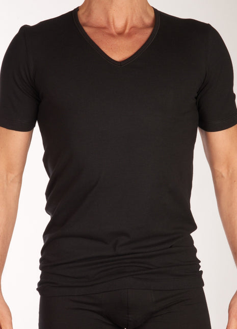 Schiesser t-shirt v-hals 2 pack 95/5 organic cotton shirts black heren 173982-000 Schiesser t-shirt col v lot de 2 95/5 organic cotton shirts black hommes