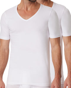 Schiesser t-shirt v-hals 2 pack 95/5 organic cotton shirts white heren 173982-100 Schiesser t-shirt col v lot de 2 95/5 organic cotton shirts white hommes