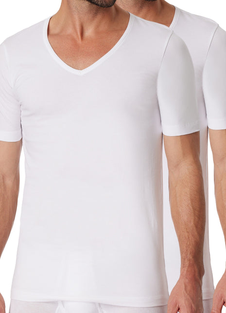 Schiesser t-shirt v-hals 2 pack 95/5 organic cotton shirts white heren 173982-100 Schiesser t-shirt col v lot de 2 95/5 organic cotton shirts white hommes
