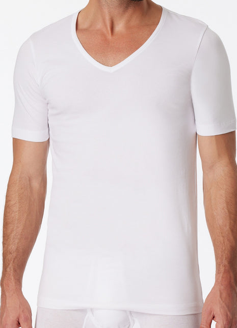 Schiesser t-shirt v-hals 2 pack 95/5 organic cotton shirts white heren 173982-100 Schiesser t-shirt col v lot de 2 95/5 organic cotton shirts white hommes