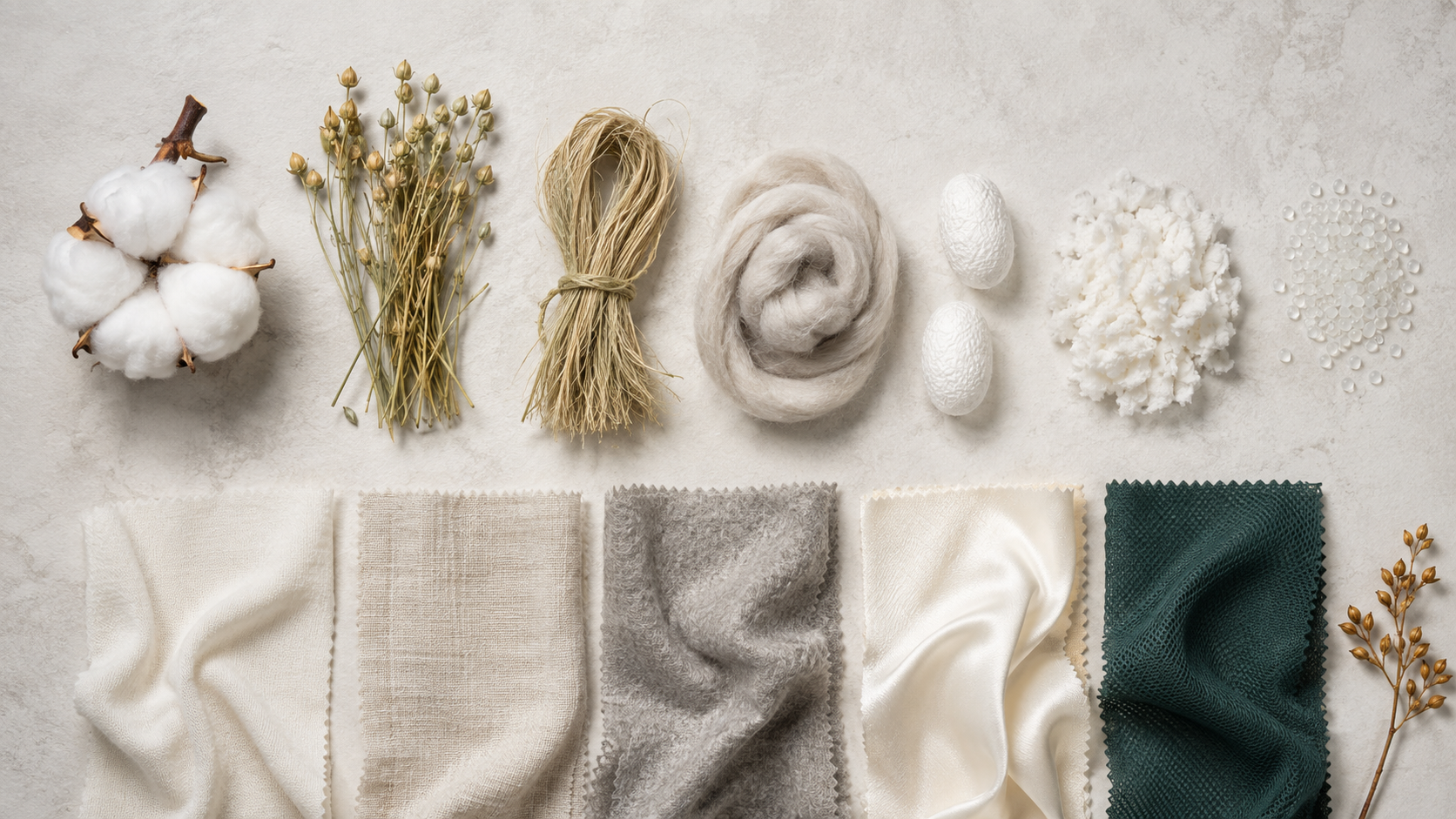 Natuurlijke, geregenereerde en synthetische textielvezels met bijpassende stoffen