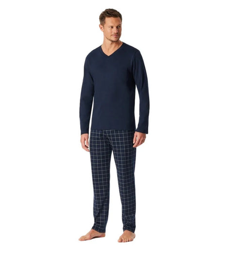 Schiesser pyjama pantalon long en maille fine bleu nuit pour hommes