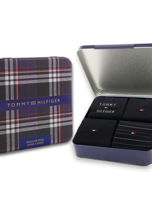 Chaussettes Tommy Hilfiger, lot de 4, boîte cadeau en étain, chaussettes noires