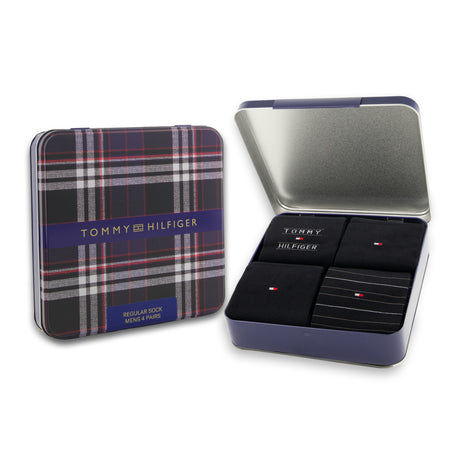 Chaussettes Tommy Hilfiger, lot de 4, boîte cadeau en étain, chaussettes noires