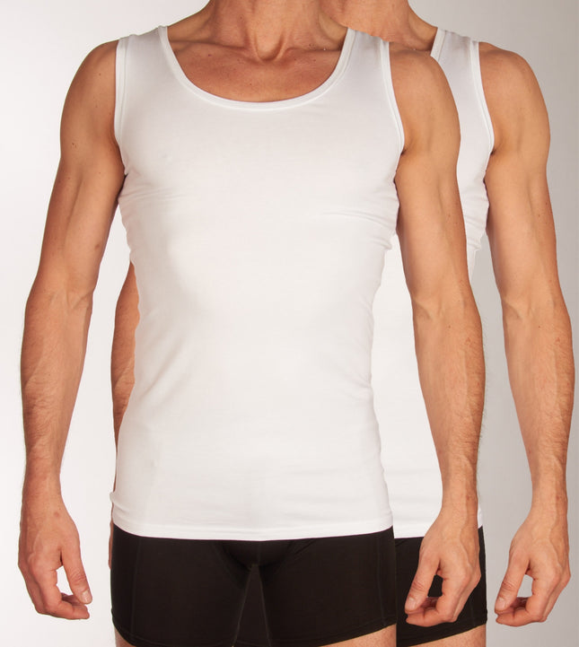 Bamboo Basics singlet 2 pack knitted singlet white heren STEF-001 Bamboo Basics débardeur lot de 2 knitted singlet white hommes
