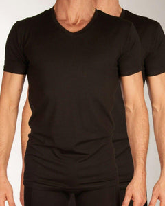 Bamboo Basics t-shirt v-hals 2 pack knitted v-neck t-shirt black heren VELO-003 Bamboo Basics t-shirt col v lot de 2 knitted v-neck t-shirt black hommes
