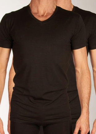 Bamboo Basics t-shirt v-hals 2 pack knitted v-neck t-shirt black heren VELO-003 Bamboo Basics t-shirt col v lot de 2 knitted v-neck t-shirt black hommes
