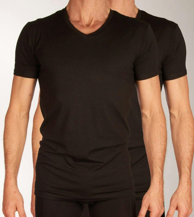 Bamboo Basics t-shirt v-hals 2 pack knitted v-neck t-shirt black heren VELO-003 Bamboo Basics t-shirt col v lot de 2 knitted v-neck t-shirt black hommes
