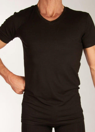 Bamboo Basics t-shirt v-hals 2 pack knitted v-neck t-shirt black heren VELO-003 Bamboo Basics t-shirt col v lot de 2 knitted v-neck t-shirt black hommes
