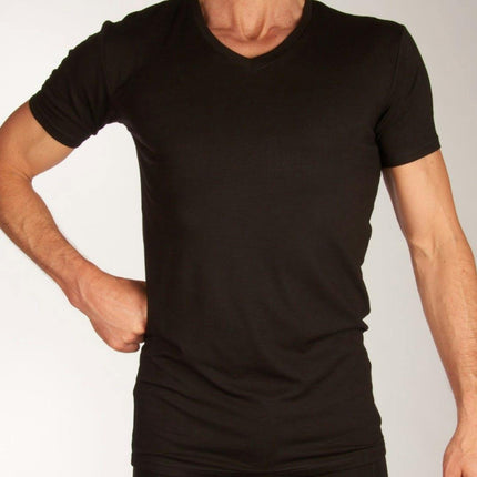 Bamboo Basics t-shirt v-hals 2 pack knitted v-neck t-shirt black heren VELO-003 Bamboo Basics t-shirt col v lot de 2 knitted v-neck t-shirt black hommes

