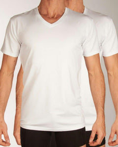 Bamboo Basics t-shirt v-hals 2 pack knitted v-neck t-shirt optical white heren VELO-001 Bamboo Basics t-shirt col v lot de 2 knitted v-neck t-shirt optical white hommes
