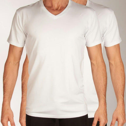 Bamboo Basics t-shirt v-hals 2 pack knitted v-neck t-shirt optical white heren VELO-001 Bamboo Basics t-shirt col v lot de 2 knitted v-neck t-shirt optical white hommes
