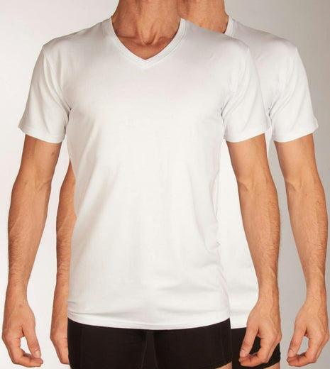 Bamboo Basics t-shirt v-hals 2 pack knitted v-neck t-shirt optical white heren VELO-001 Bamboo Basics t-shirt col v lot de 2 knitted v-neck t-shirt optical white hommes
