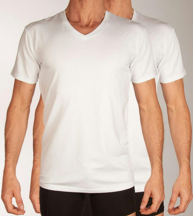 Bamboo Basics t-shirt v-hals 2 pack knitted v-neck t-shirt optical white heren VELO-001 Bamboo Basics t-shirt col v lot de 2 knitted v-neck t-shirt optical white hommes
