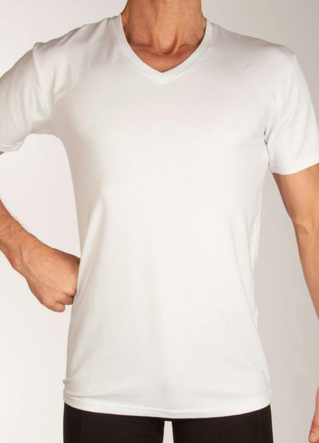 Bamboo Basics t-shirt v-hals 2 pack knitted v-neck t-shirt optical white heren VELO-001 Bamboo Basics t-shirt col v lot de 2 knitted v-neck t-shirt optical white hommes