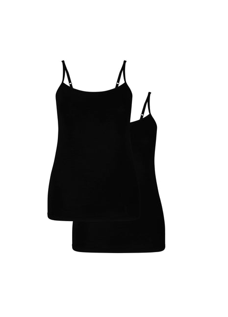 Bamboo Basics topje 2 pack seamless knitted spaghetti top black dames VERA-001 Bamboo Basics caracos lot de 2 seamless knitted spaghetti top black femmes