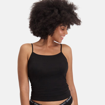 Bamboo Basics topje 2 pack seamless knitted spaghetti top black dames VERA-001 Bamboo Basics caracos lot de 2 seamless knitted spaghetti top black femmes