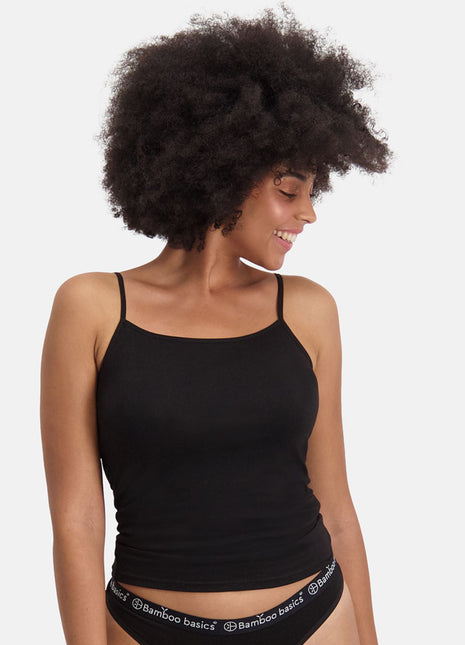 Bamboo Basics topje 2 pack seamless knitted spaghetti top black dames VERA-001 Bamboo Basics caracos lot de 2 seamless knitted spaghetti top black femmes