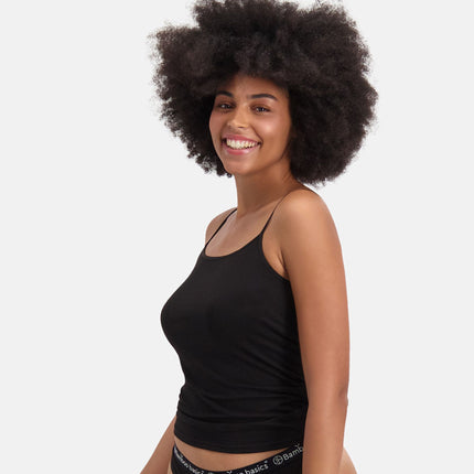 Bamboo Basics topje 2 pack seamless knitted spaghetti top black dames VERA-001 Bamboo Basics caracos lot de 2 seamless knitted spaghetti top black femmes