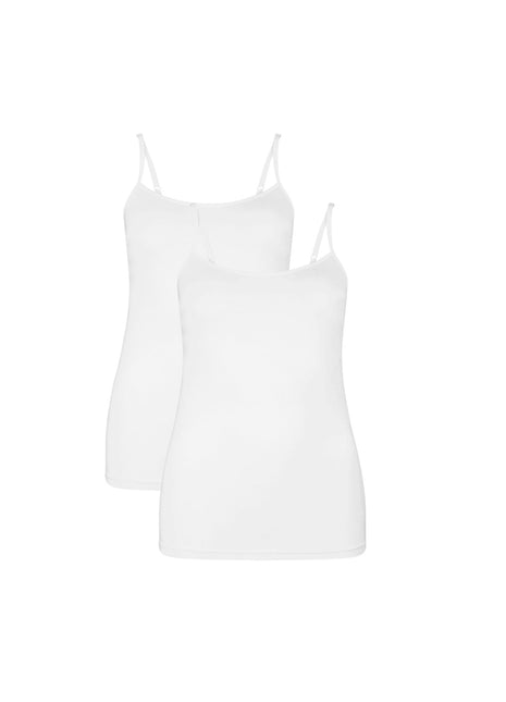 Bamboo Basics topje 2 pack seamless knitted spaghetti top white dames VERA-002 Bamboo Basics caracos lot de 2 seamless knitted spaghetti top white femmes
