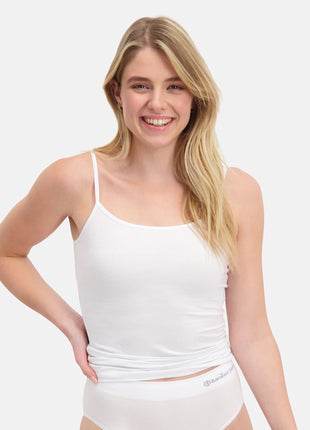 Bamboo Basics topje 2 pack seamless knitted spaghetti top white dames VERA-002 Bamboo Basics caracos lot de 2 seamless knitted spaghetti top white femmes