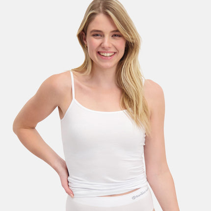 Bamboo Basics topje 2 pack seamless knitted spaghetti top white dames VERA-002 Bamboo Basics caracos lot de 2 seamless knitted spaghetti top white femmes