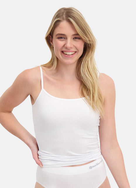 Bamboo Basics topje 2 pack seamless knitted spaghetti top white dames VERA-002 Bamboo Basics caracos lot de 2 seamless knitted spaghetti top white femmes